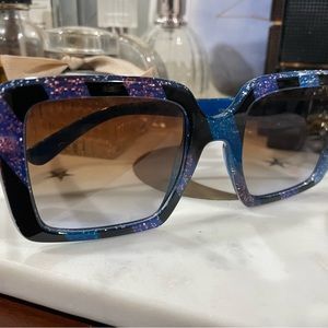 Nanette Lepore, rainbow sparkle, Elton John sunglasses blue glitter